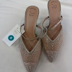 ✨ A New Day Rhinestone Mesh Mule Heels – Size 8 ✨